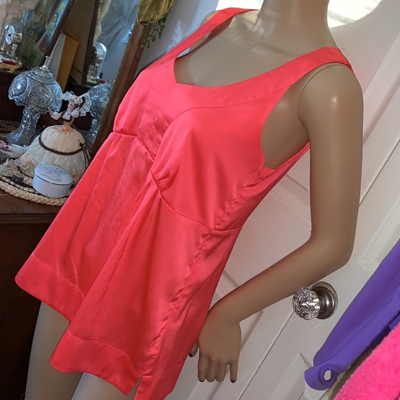 Neon Orange scoop sleeveless babydoll tunic tank top M - Picture 7 of 11